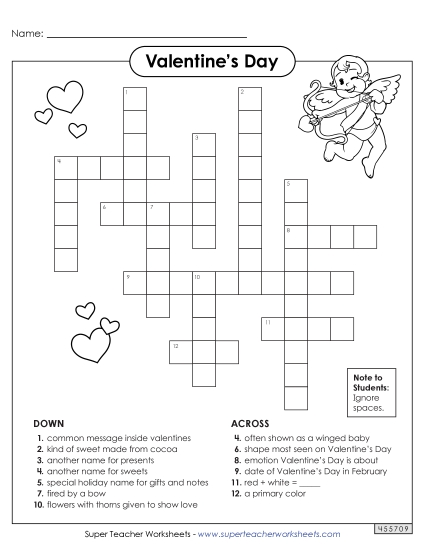 Valentine's Day Puzzles - Valentine's Day Crossword