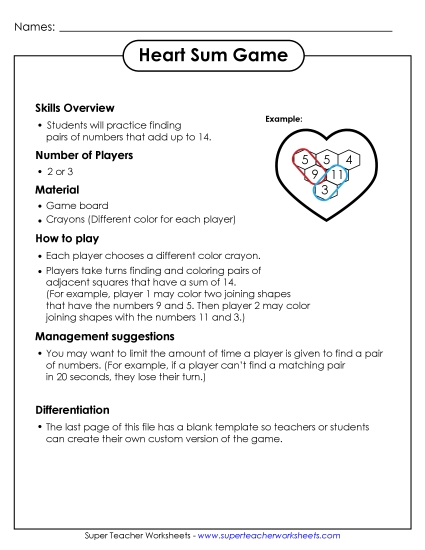 Holiday Sum Game - Valentine's Day Sum Game