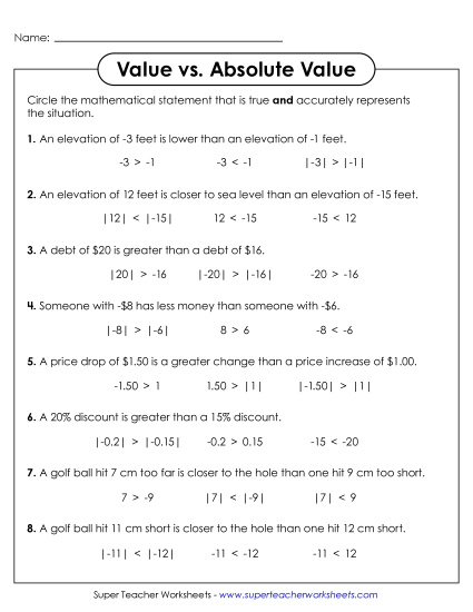 Absolute Value in Context - Value v. Absolute Value