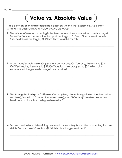 Absolute Value in Context - Value v. Absolute Value Questions