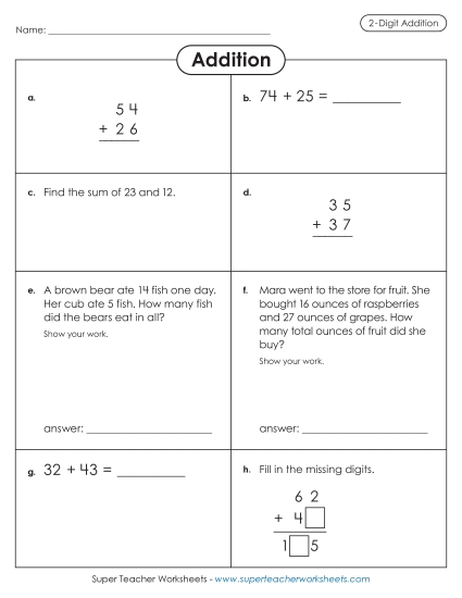 Worksheets (2-Digit Addends) - Variety Worksheet: 2-Digit Addition Worksheets (2-Digit Addends) - Variety Worksheet: 2-Digit Addition