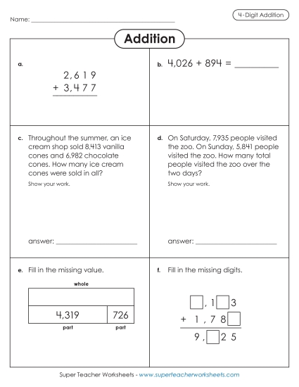4-Digit Addition - Variety Worksheet: 4-Digit Addition 4-Digit Addition - Variety Worksheet: 4-Digit Addition