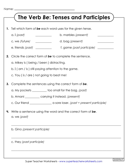 All Tenses & Participles - Variety Worksheet (All Tenses and Participles)