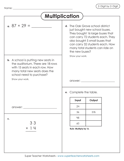 2-Digit Times 2-Digit Worksheets - Variety Worksheet 2-Digit Times 2-Digit Worksheets - Variety Worksheet
