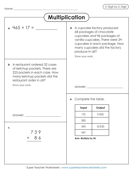 3-Digit Times 2-Digit Worksheets - Variety Worksheet