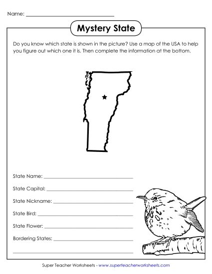 Sample Worksheet Images - Vermont - Mystery State