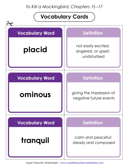 Chapters 15–17 - Vocabulary Cards: Chapters 15–17 (Printable PDF Worksheet)