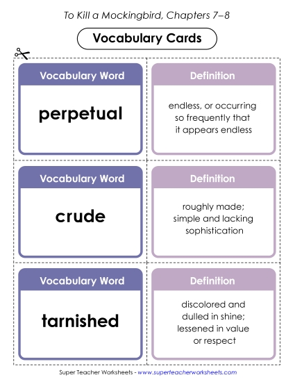 Chapters 7–8 - Vocabulary Cards: Chapters 7–8 (Printable PDF Worksheet)