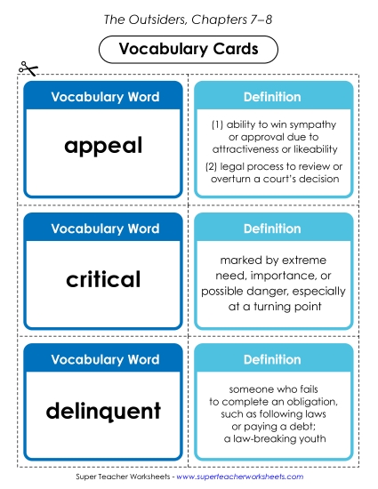 Chapters 7–8 - Vocabulary Cards (Chapters 7–8) (Printable PDF Worksheet)