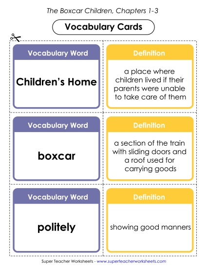 Chapters 1-3 - Vocabulary Cards for Chapters 1-3