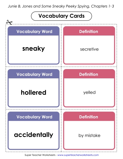 Chapters 1-3 - Vocabulary Cards for Chapters 1-3