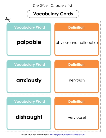 Chapters 1-5 - Vocabulary Cards for Chapters 1-5