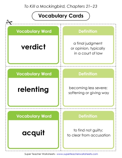 Chapters 21–23 - Vocabulary Cards for Chapters 21–23 (Printable PDF Worksheet)