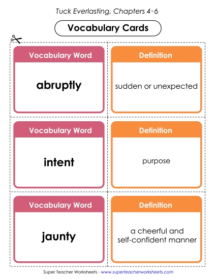 Chapters 4 through 6 - Vocabulary Cards for Chapters 4-6
