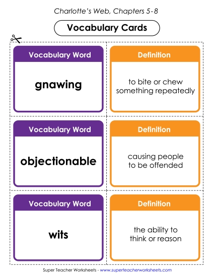 Chapters 5 - 8 - Vocabulary Cards for Chapters 5-8