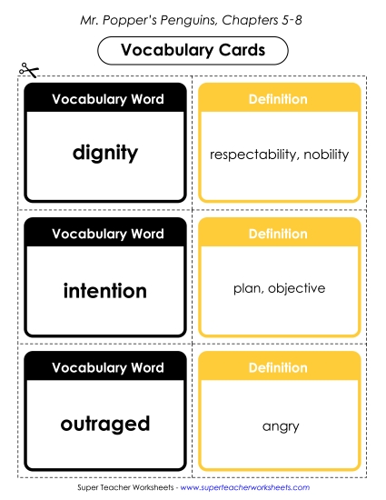 Chapters 5 - 8 - Vocabulary Cards for Chapters 5-8