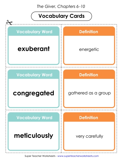 Chapters 6-10 - Vocabulary Cards for Chapters 6-10