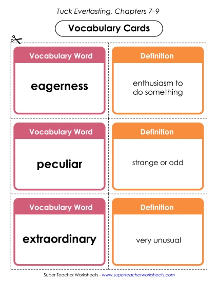 Chapters 7 through 9 - Vocabulary Cards for Chapters 7-9