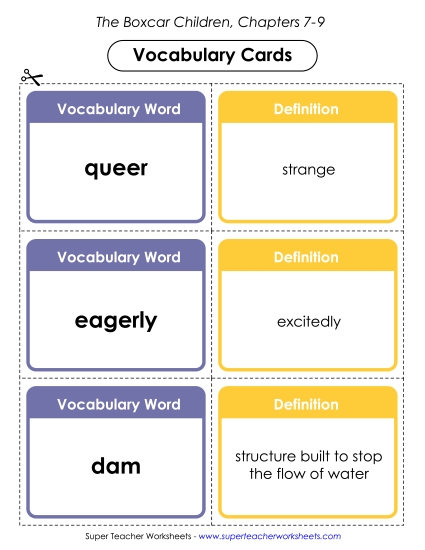 Chapters 7-9 - Vocabulary Cards for Chapters 7-9