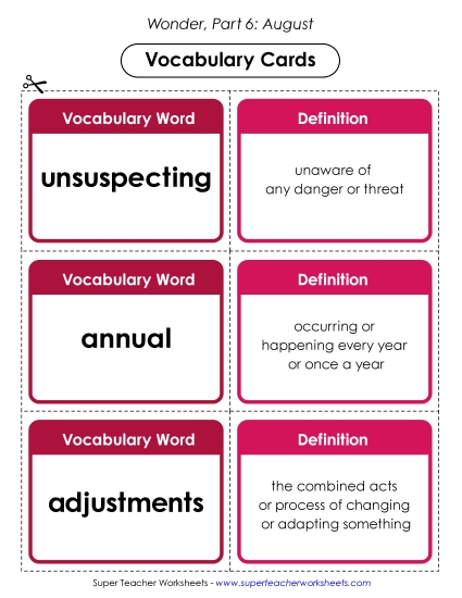 Part 6 - August - Vocabulary Cards for Part 6