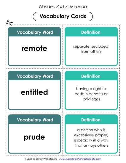 Part 7 - Miranda - Vocabulary Cards for Part 7
