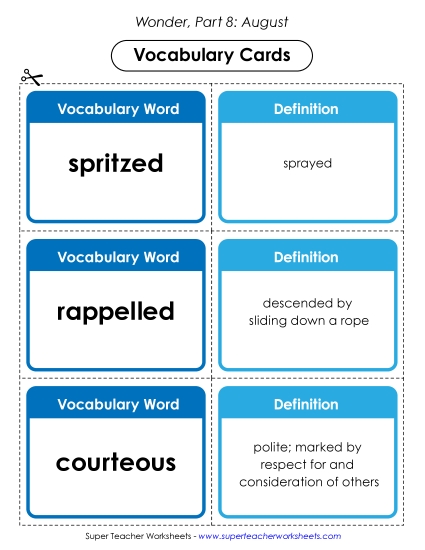 Part 8 - August  - Vocabulary Cards for Part 8