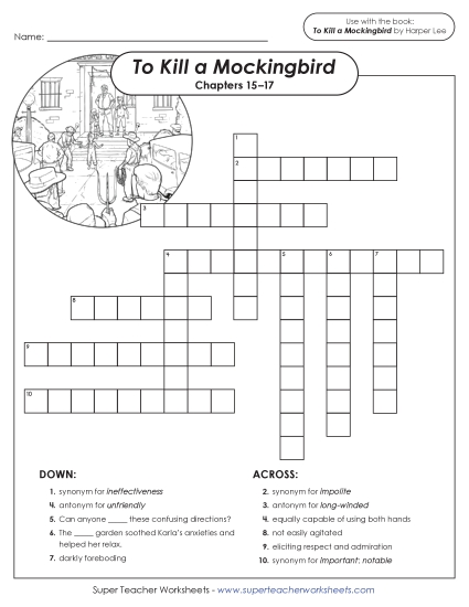Chapters 15–17 - Vocabulary Crossword: Chapters 15–17 (Printable PDF Worksheet)