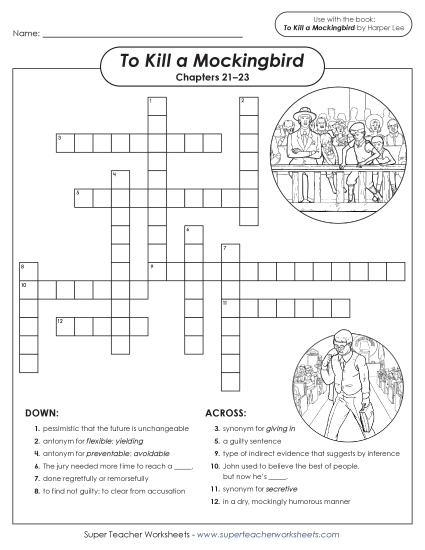 Chapters 21–23 - Vocabulary Crossword for Chapters 21–23 (Printable PDF Worksheet)