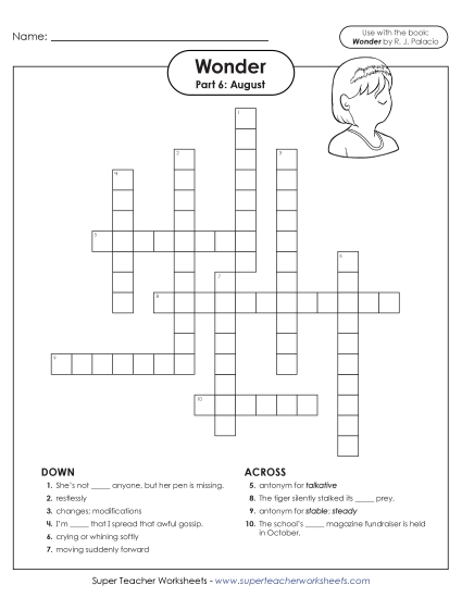 Part 6 - August - Vocabulary Crossword for Part 6 Part 6 - August - Vocabulary Crossword for Part 6