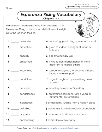 Chapters 1–3 - Vocabulary Matching: Chapters 1 through 3 (Printable PDF Worksheet)