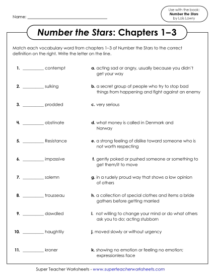 Chapters 1–3 - Vocabulary Matching (Chapters 1–3) (Printable PDF Worksheet)