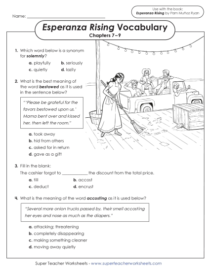Chapters 7–9 - Vocabulary Questions: Chapters 7–9 (Printable PDF Worksheet)