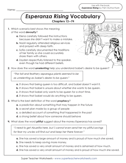 Chapters 13–14 - Vocabulary Questions for Chapters 13–14 (Printable PDF Worksheet)