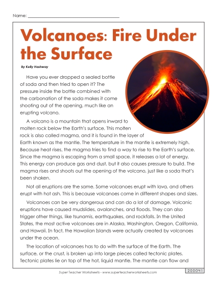 Reading Comprehension - Volcanoes: Fire Under the Surface