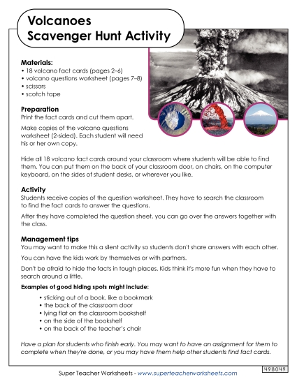 Worksheets and Activities - Volcanoes Scavenger Hunt