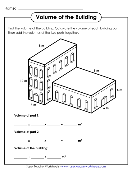 Basic: All Lengths Given Single, Whole Number Lengths - Volume of Building Basic: All Lengths Given Single, Whole Number Lengths - Volume of Building