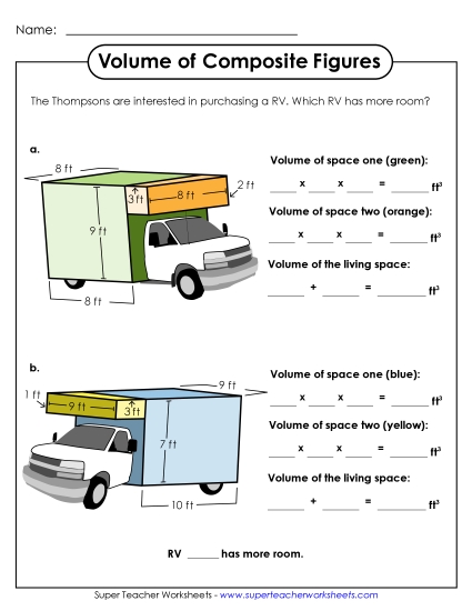 Basic: All Lengths Given Single, Whole Number Lengths - Volume of Composite Figures: RV (Basic) Basic: All Lengths Given Single, Whole Number Lengths - Volume of Composite Figures: RV (Basic)