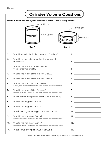 Level: Basic - Volume of Cylinder Questions Level: Basic - Volume of Cylinder Questions