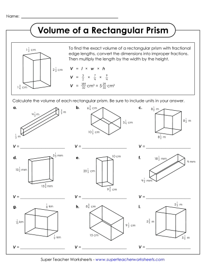 Volume of Rectangular Prisms (Advanced: Decimals and Fractions) - Volume of Rectangular Prisms (Fractions)