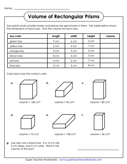 Volume of Rectangular Prisms - Volume - Rectangular Prism Table Volume of Rectangular Prisms - Volume - Rectangular Prism Table