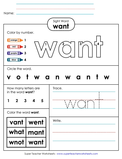 Individual Sight Words - Want (Sight Word) Individual Sight Words - Want (Sight Word)
