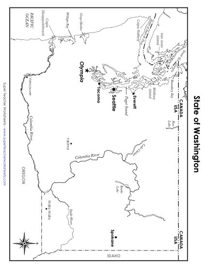 Washington State Map Labeled Printable Maps Labeled PDF Worksheet For 
