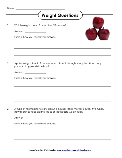 Worksheets - Weight Questions (Easy) Worksheets - Weight Questions (Easy)