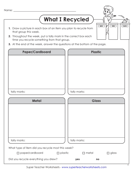 Reduce, Reuse, Recycle - What I Recycled: Track & Draw (Printable PDF Worksheet)
