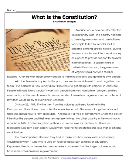 Reading Comprehension - What is the Constitution?