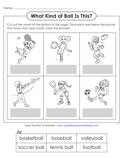 Cut & Glue - What Kind of Ball Is This? Cut & Glue Activity (Printable PDF Worksheet)