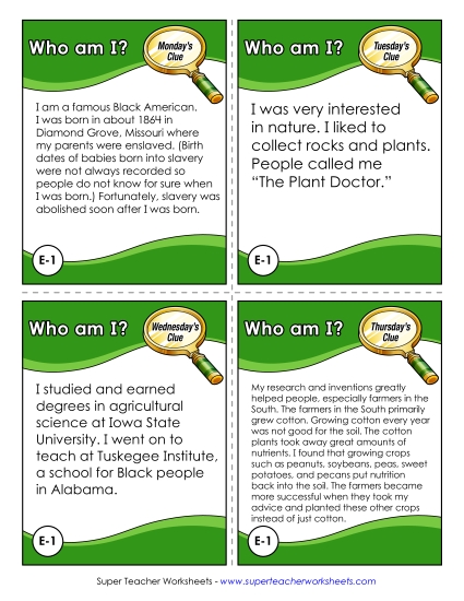 Mystery State Activities - Who Am I? Challenge (George Washington Carver) Mystery State Activities - Who Am I? Challenge (George Washington Carver)