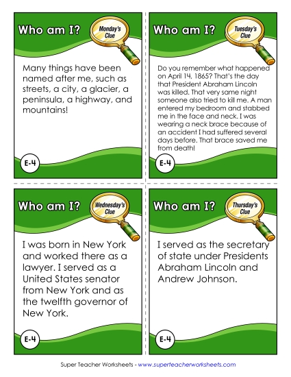 Mystery State Activities - Who Am I? - William Seward