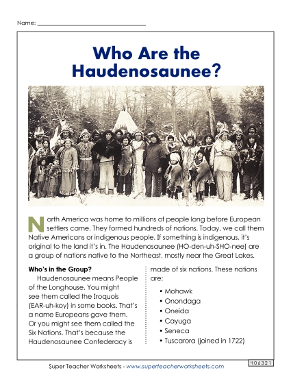 Reading Comprehension - Who Are the Haudenosaunee?