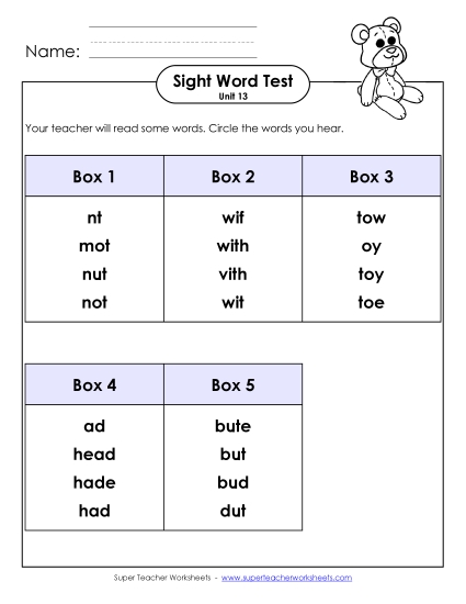Sight Word Tests - Whole Class Test (Unit 13) Sight Word Tests - Whole Class Test (Unit 13)